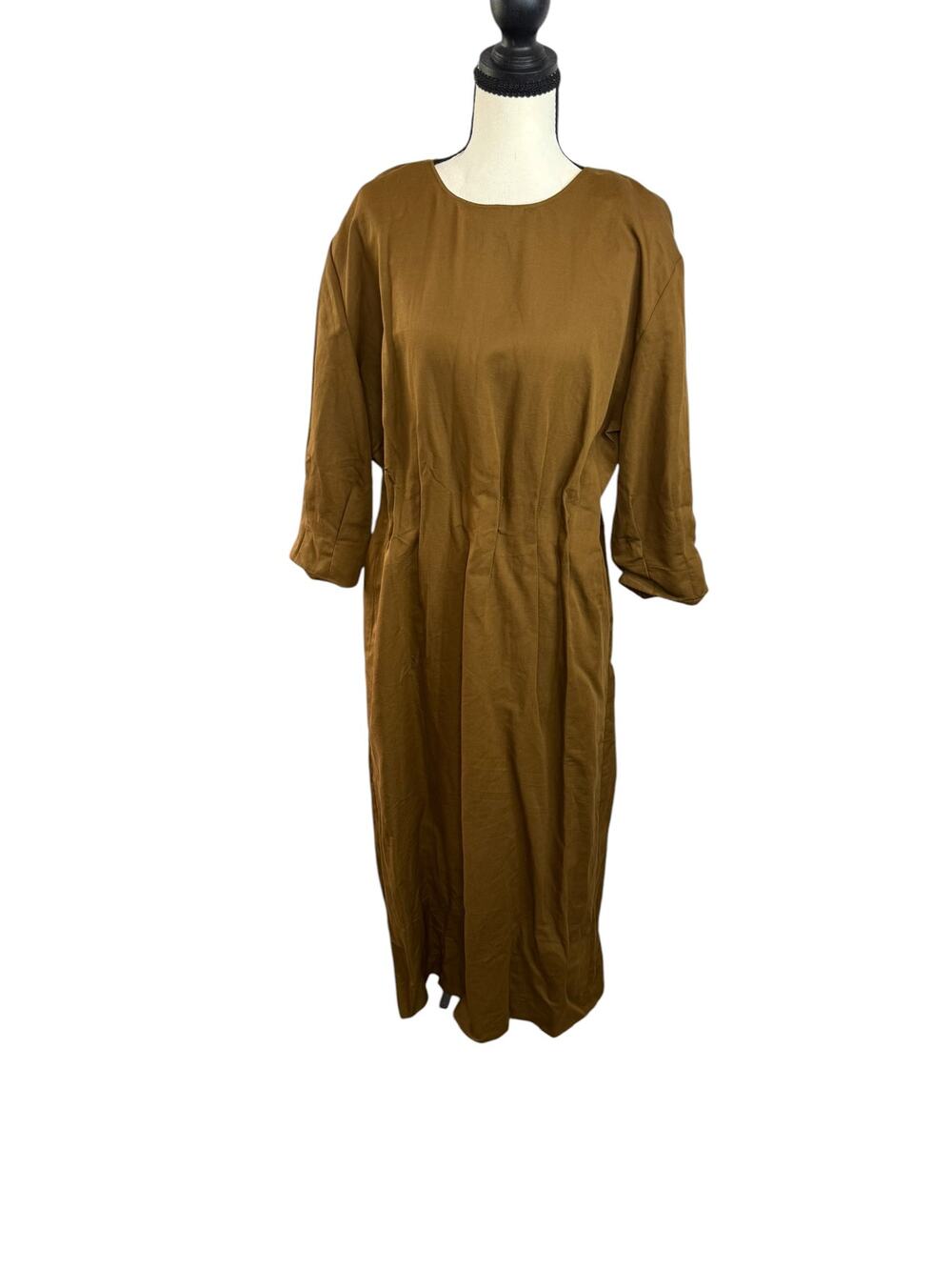 Zara Brown Midi Dress Women's M NWT Minimalist 3/4 Sleeve Work Casual